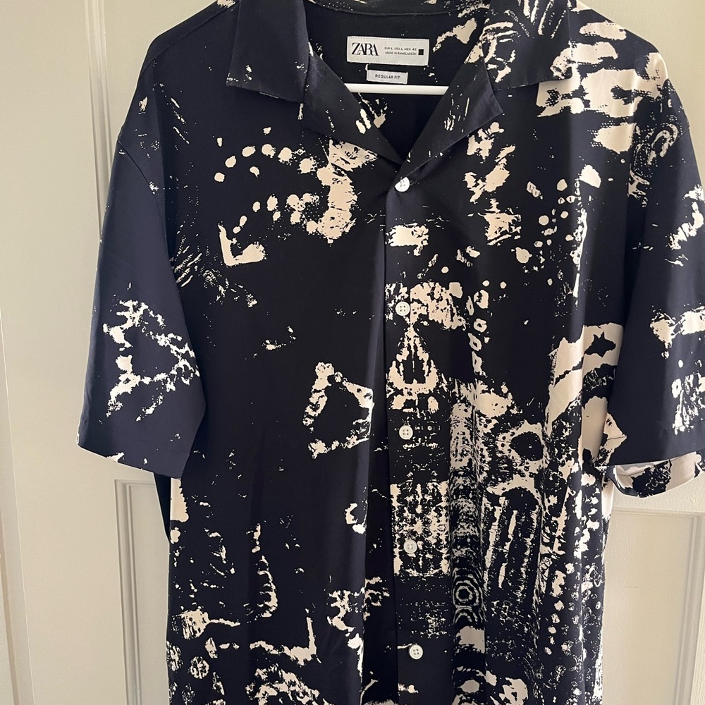 Zara Artistic Black and White Casual Button Down Shirt